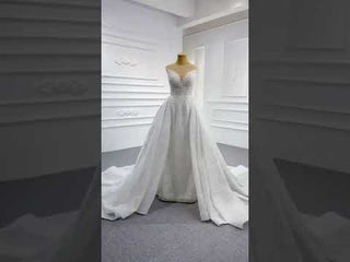 Luxury Beaded Pearl Sheer High Neck Wedding Dress with Removable Sleeves