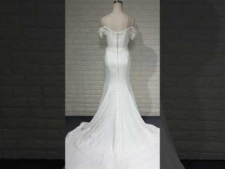 Elegant Off Shoulder Satin Mermaid Wedding Dress with Leg Slit