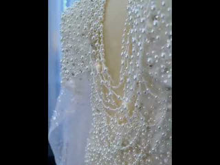 Sheer Modern Pearl Wedding Dress with Long Cape Sleeves And Slit