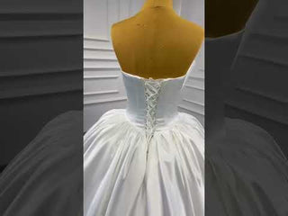 Ruched Satin Strapless Puffy Wedding Dress Luxury Bridal Gowns