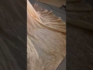 Gorgeous Puffy Skirt Gold Wedding Dress with Off The Shoulder