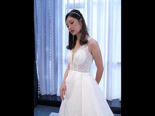 Beaded Sparkly Mermaid Wedding Dress with Detachable Skirt