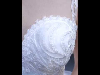 Modest Beaded Lace Ruffled Mermaid Wedding Dress with High Back