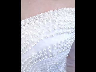 Pearl Beaded Mermaid Wedding Dress with Off the Shoulder Long Sleeves