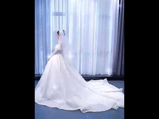 Luxury Beaded Ball Gown Wedding Dress with Off the Shoulder Long Sleeves