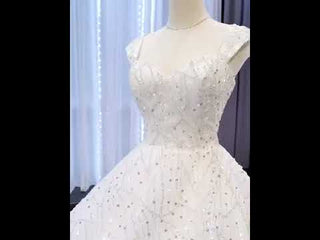 Luxury Beaded Ruffled Puffy Ball Gown Wedding Dress with Off the Shoulder