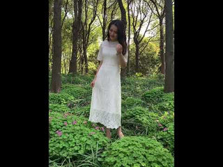 Elegant All-over Lace Midi Wedding Dress with Half Sleeves