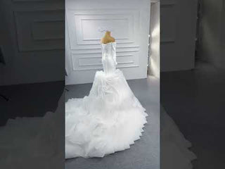 Off the Shoulder Long Sleeve Mermaid Wedding Dress with Ruffled Skirt