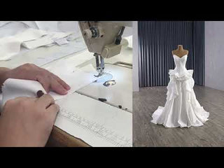 Unique V-neck Satin Wedding Dress with Rufled Skirt