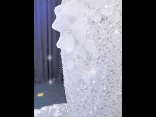 Shiny Beaded Floral Mermaid Wedding Dress with Sheer Neck