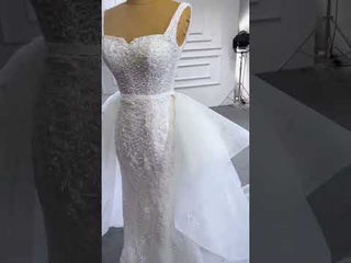 Mermaid Tulle Appliques Wedding Dress With Detachable Train