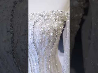 Mermaid's Pearl Elegance Cape Wedding Gown with Sequin Embroidery