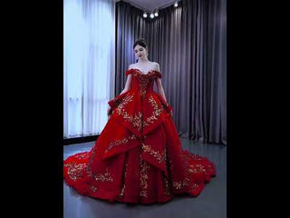 Off the Shoulder Blush Ruffle Wedding Dress with Detachable Overskirt