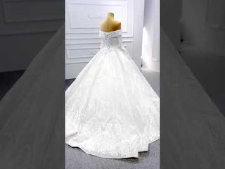 Ball Gown Lace Wedding Dresses with Off the Shoulder Long Sleeves