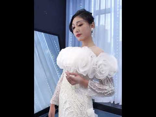 Mermaid Ruffle Wedding Dress with Off the Shoulder Long Sleeves