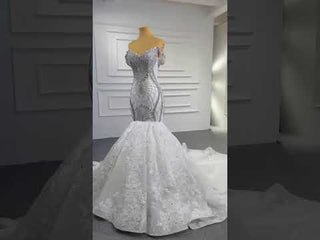 Luxury Beaded Lace Mermaid Wedding Dress with Off the Shoulder