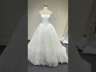 Spaghetti Straps Basque Waist Ball Gown Wedding Dress with Square Neckline