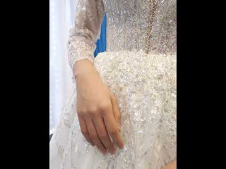 Sparkly High Neck Ball Gown Long Sleeves Wedding Dress with Keyhole