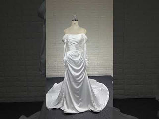 Off the Shoulder Long Sleeve Simple Ruched Wedding Dress Plus Size