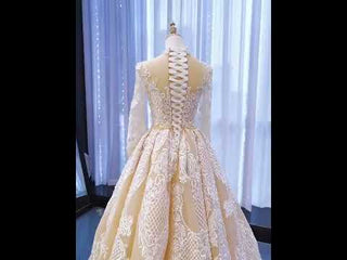 Mermaid Lace O-Neck Long Sleeve Wedding Dress With Detachable Train