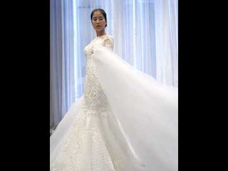 Long Sleeve Lace Mermaid Wedding Dress with Detachable Skirt