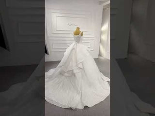 Vintage Beaded Glittery Pearl Ball Gown Wedding Dress with Square Neck