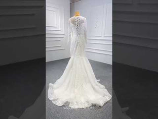 Long Sleeve Lace Mermaid Wedding Dress with Detachable Skirt