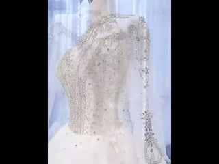 Mock Neck Long Sleeve Ball Gown Wedding Dress Luxury Bridal Gown