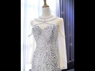 Luxury Rhinestone Mermaid Wedding Dress with Long Sleeves