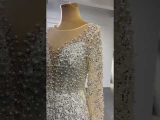 Luxury Pearl Mermaid Ruffle Wedding Dress with Cap Sleeve