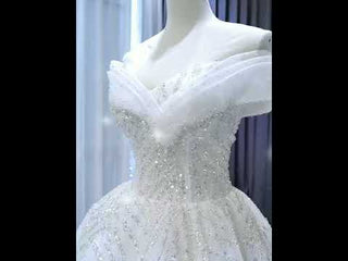 Luxury Tulle Sequins Beading Wedding Dress with Off the Shoulder