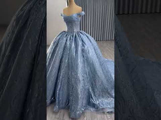 High-end Off Shoulder Blue Glitter Quinceañera Dress with Corset Back
