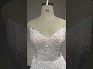 Simple Floral Lace Vneck Mermaid Wedding Dress with Sheer Bodice