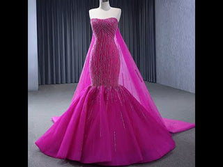 High-end Fuchsia Handmade Beading Prom Dress Evening Gown