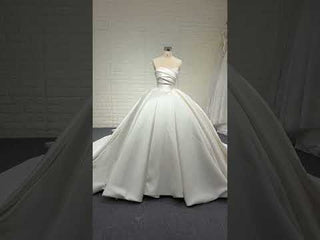 Elegant Satin Ball Gown Wedding Dress with Asymmetrical Neckline