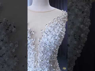 Luxury Pearl Mermaid Ruffle Wedding Dress with Cap Sleeve