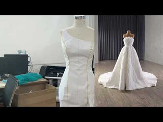 Elegant A-Line Asymmetrical Neckline Wedding Dress with Ruffle