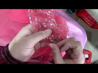 Beaded Hot Pink Ruffled Mermaid Evening Dress Square Neck Prom Gown