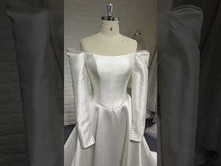 Off the Shoulder Long Sleeve Wedding Dress with Boat-neck