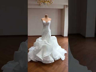 Strapless Sequin Mermaid Wedding Dress with Dramatic Layered Ruffle Skirt