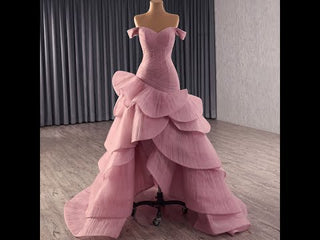 Ruffle Off the Shoulder High Low Formal Dress for Wedding