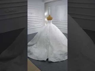 Luxury Strapless Sparkly Beaded Ball Gown Puffy Wedding Dress
