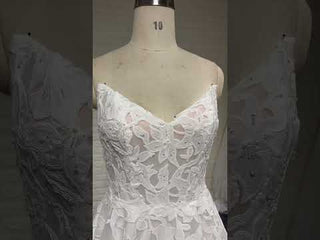 Elegant V Neck A Line Unique 3D Lace Wedding Dress with Sheer Bodice