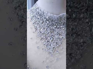 Beaded Mermaid Ruffle Wedding Dress High Neck Trumpet Bridal Gown