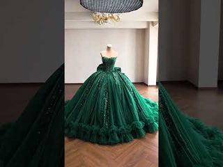 Sparkly Quinceañera Dress with Multi-Layered Back Bow & Voluminous Tiered Ruffles