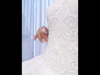 Luxury Strapless Sparkly Beaded Ball Gown Puffy Wedding Dress