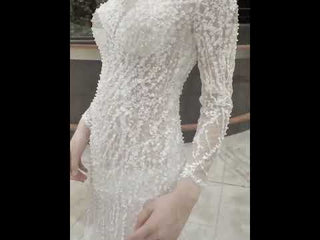 Sexy Sheer Sparkly High Neck Trumpet Wedding Dress with Long Sleeves