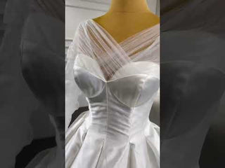 Simple Modest Satin Puffy Wedding Dress with Long Sleeves