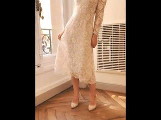 cream midi wedding dress Satin Midi Wedding Dress With Square Neckline Vlada Midi 18 US (50 EU) / Ivory