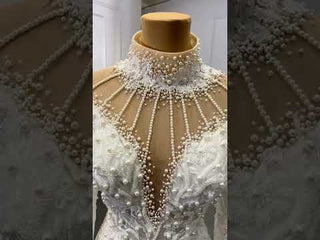 Keyhole High Neck Pearl Mermaid Wedding Dress with Long Sleeves